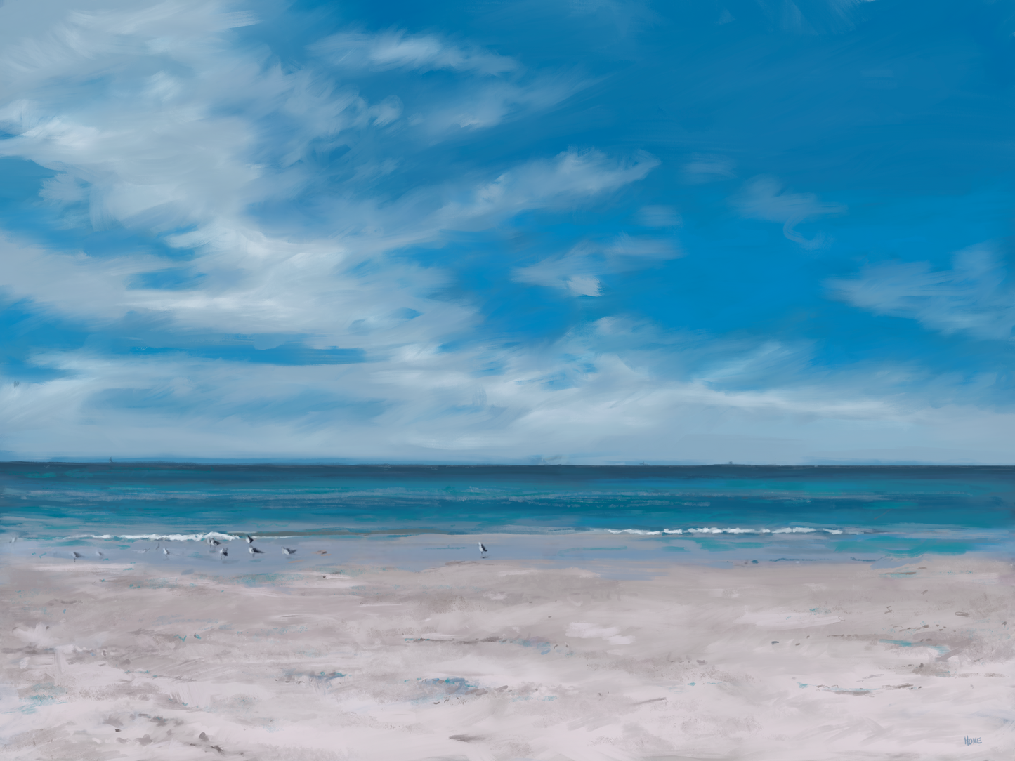 Gallery Framed artwork ‘Peace at Beach’ by artist Liam Hone (Large 30”x40” size)